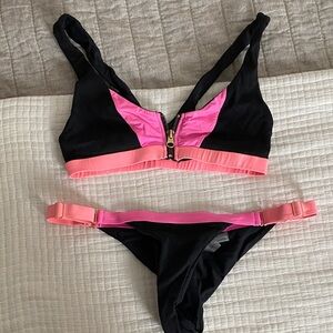 Beach Bunny Black Coral and Pink Sporty Bikini Set